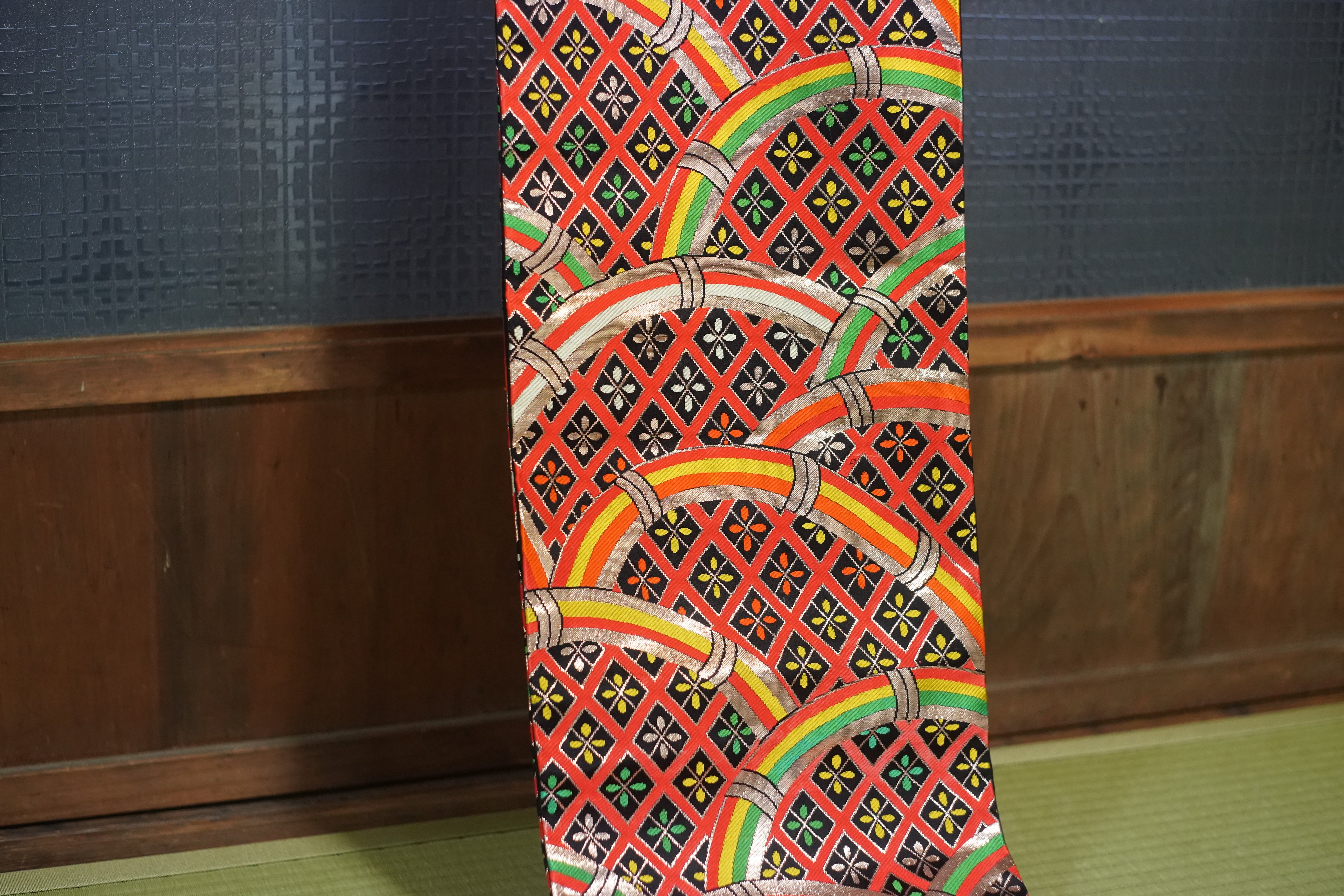 Gorgeous silk and silver woven Obi (Japanese belt for kimono)