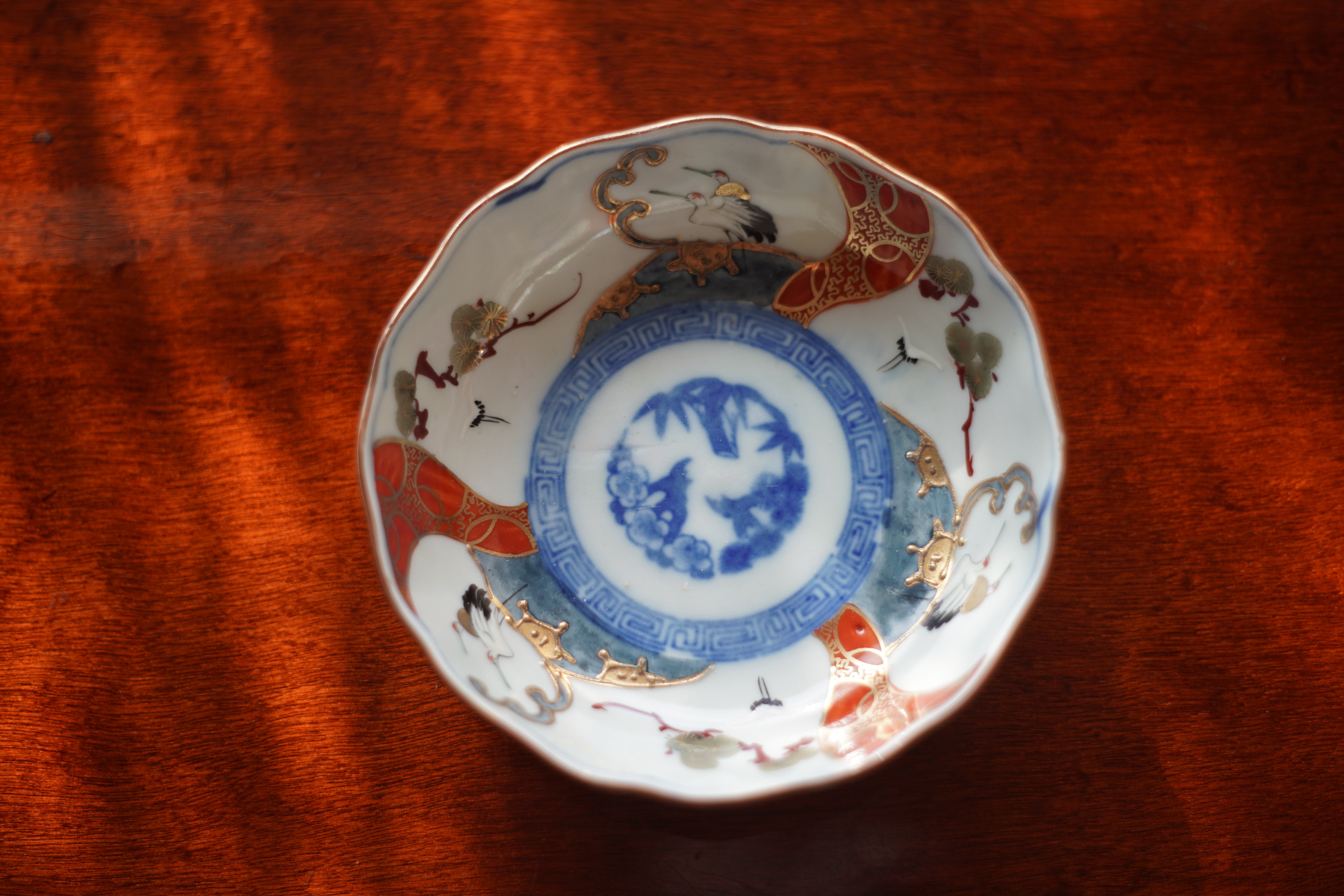 Edo Period Polychrome Porcelain Plate Pine and Crane