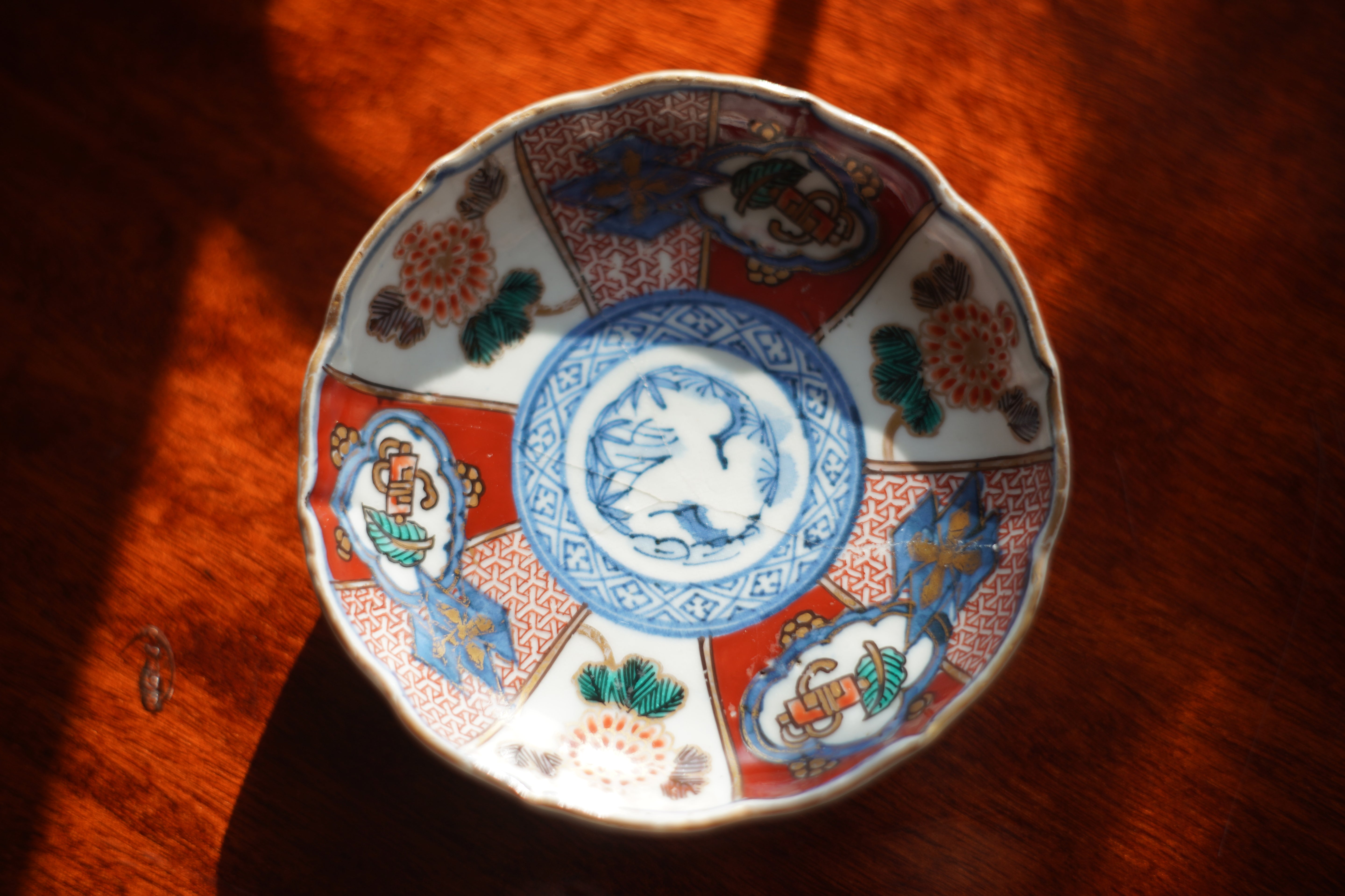 200 years old Polychrome Porcelain Plate (Tsugi Repair)