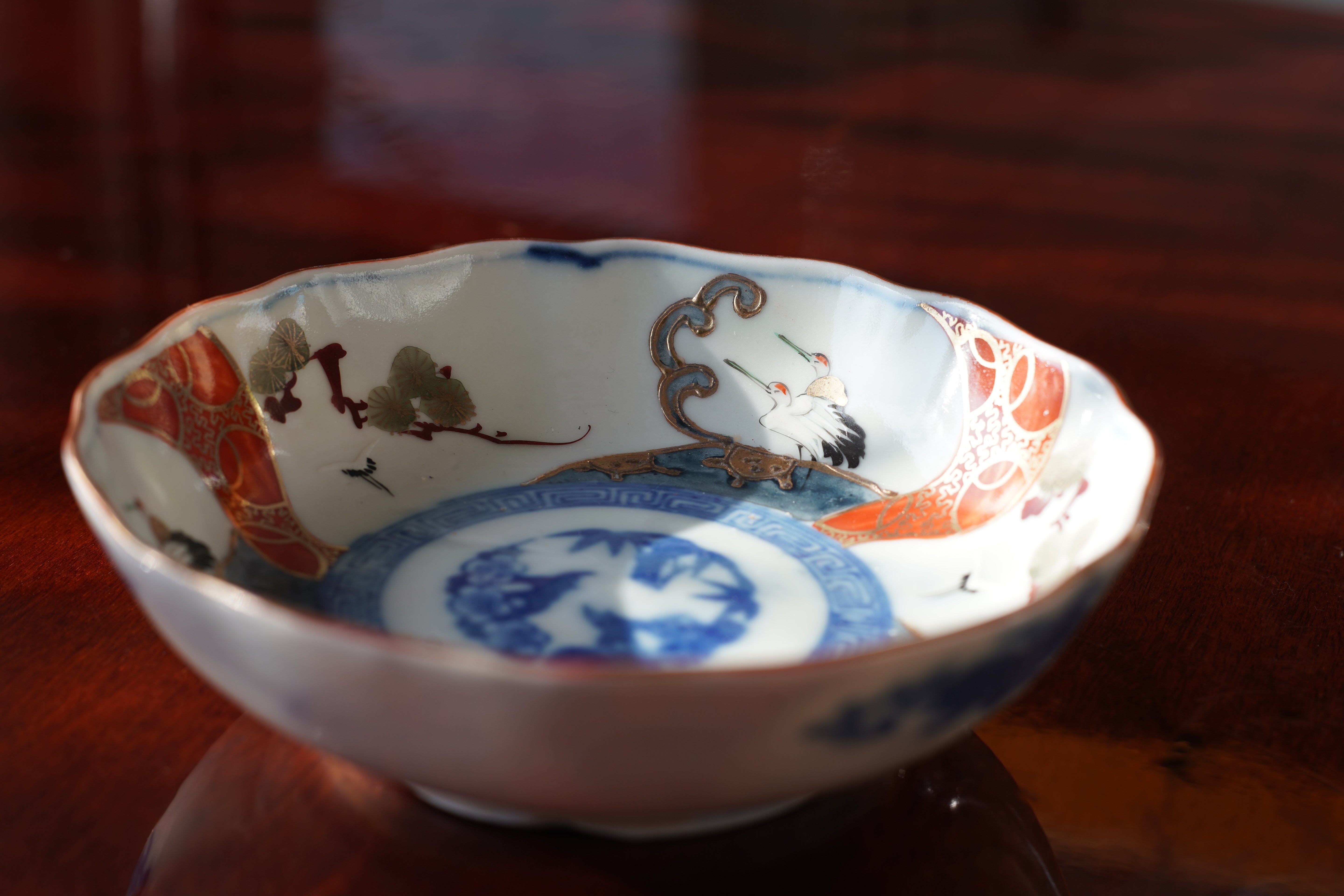 Edo Period Polychrome Porcelain Plate Pine and Crane