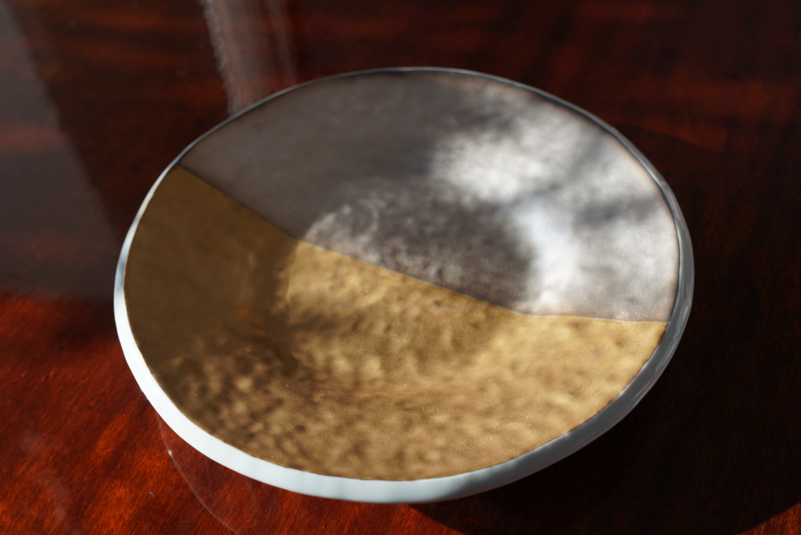 Sterling silver foil dinner plate — Tsuchime Inspired / Moon & Shadow —