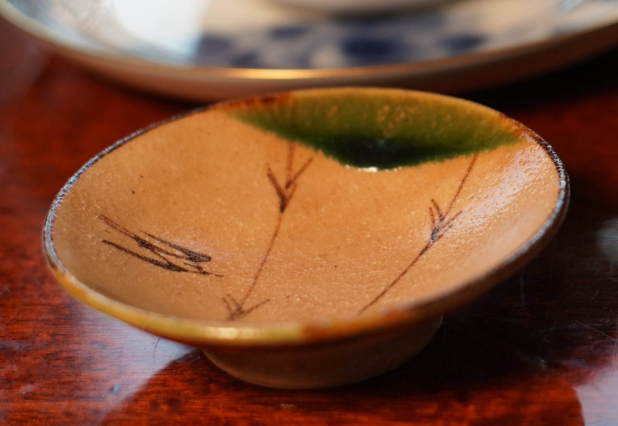 Oribe Autumn Grass-Motif Sweets Dish